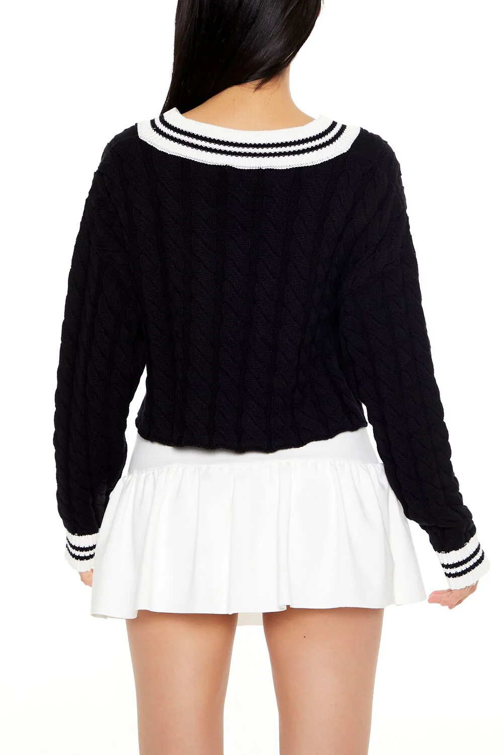 Cropped Cable Knit Sweater - Image 5