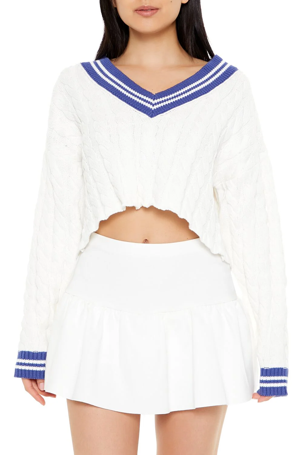 Cropped Cable Knit Sweater - Image 6