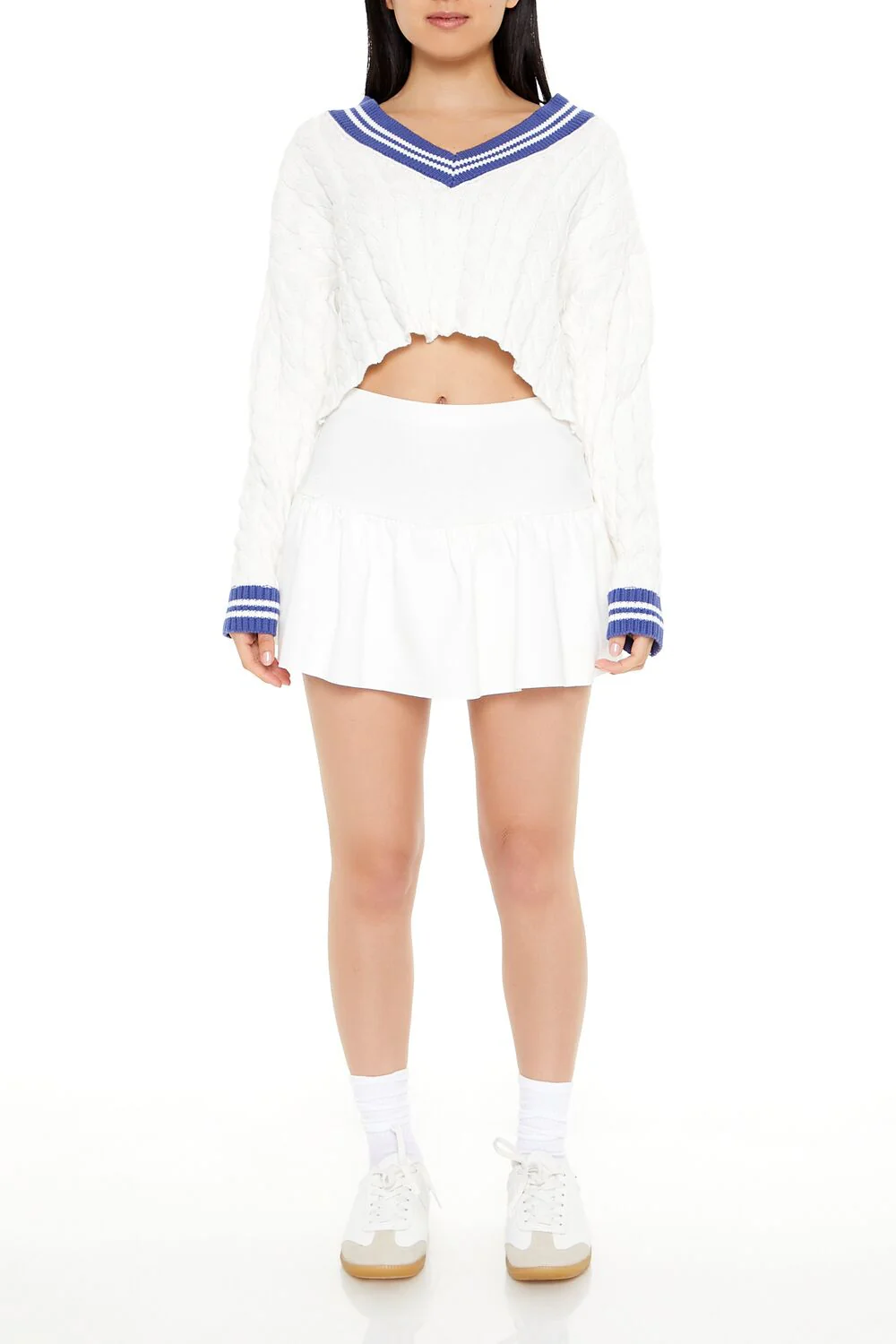 Cropped Cable Knit Sweater - Image 7