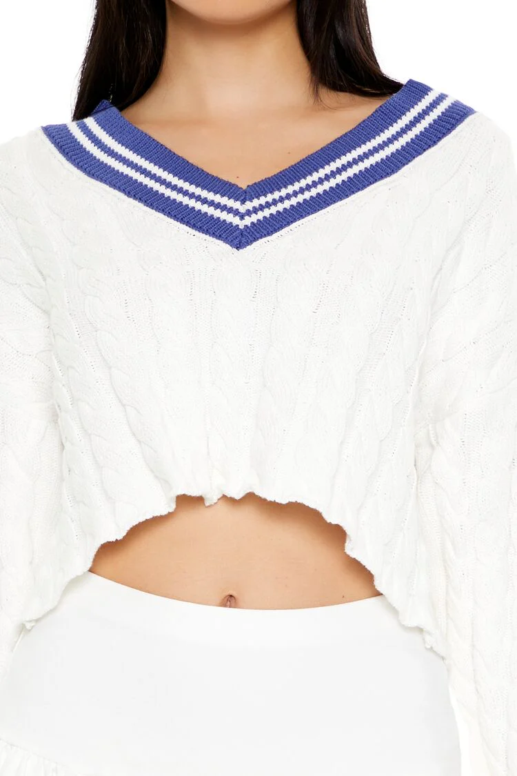 Cropped Cable Knit Sweater - Image 8