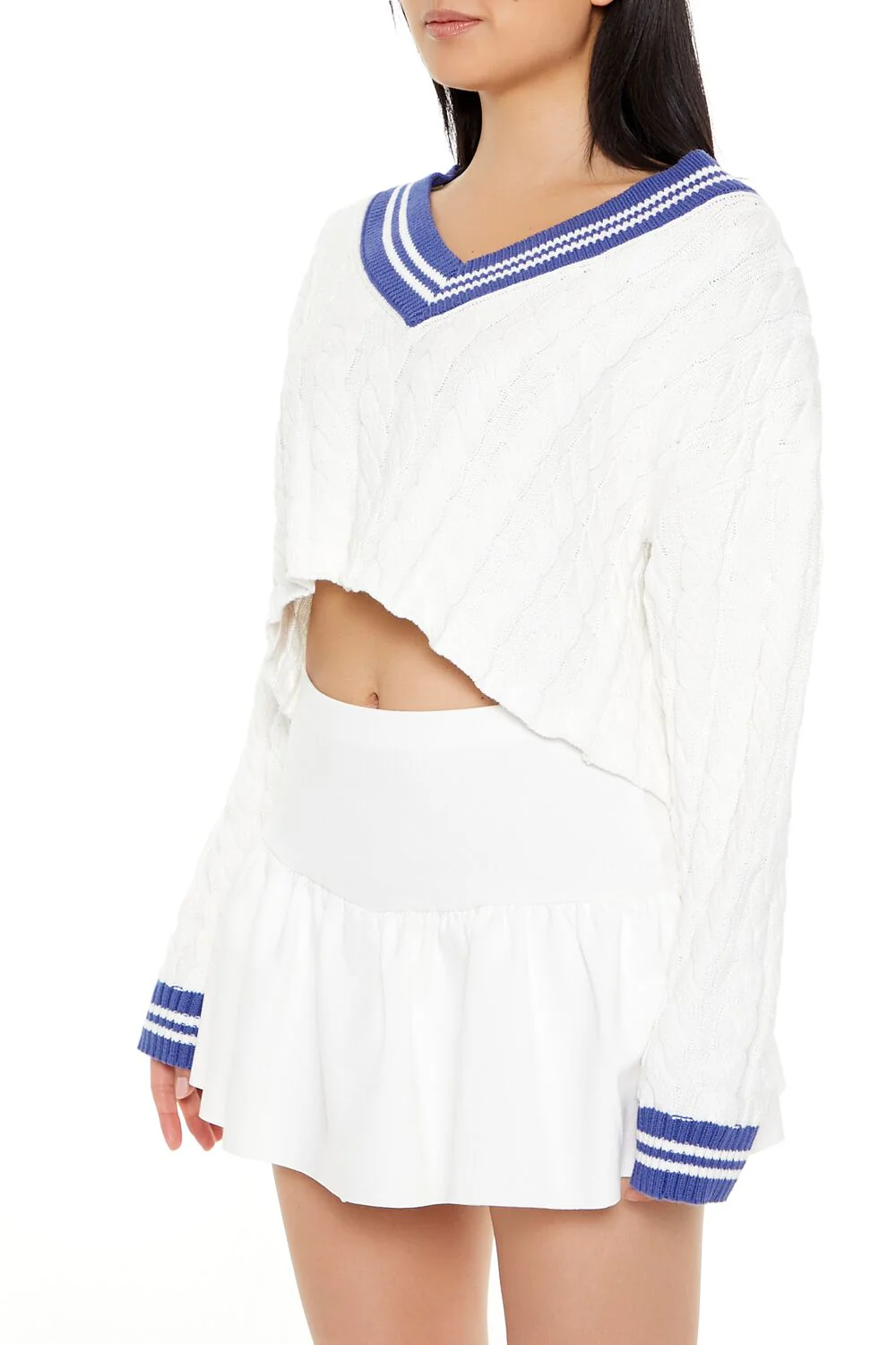 Cropped Cable Knit Sweater - Image 9