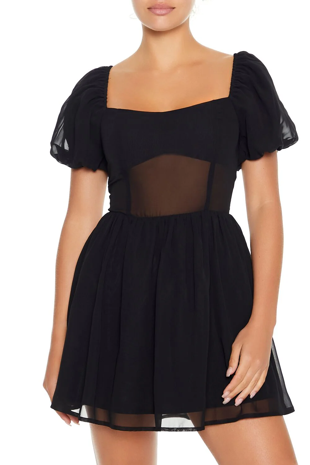 Puff-Sleeve Babydoll Mini Dress - Image 2