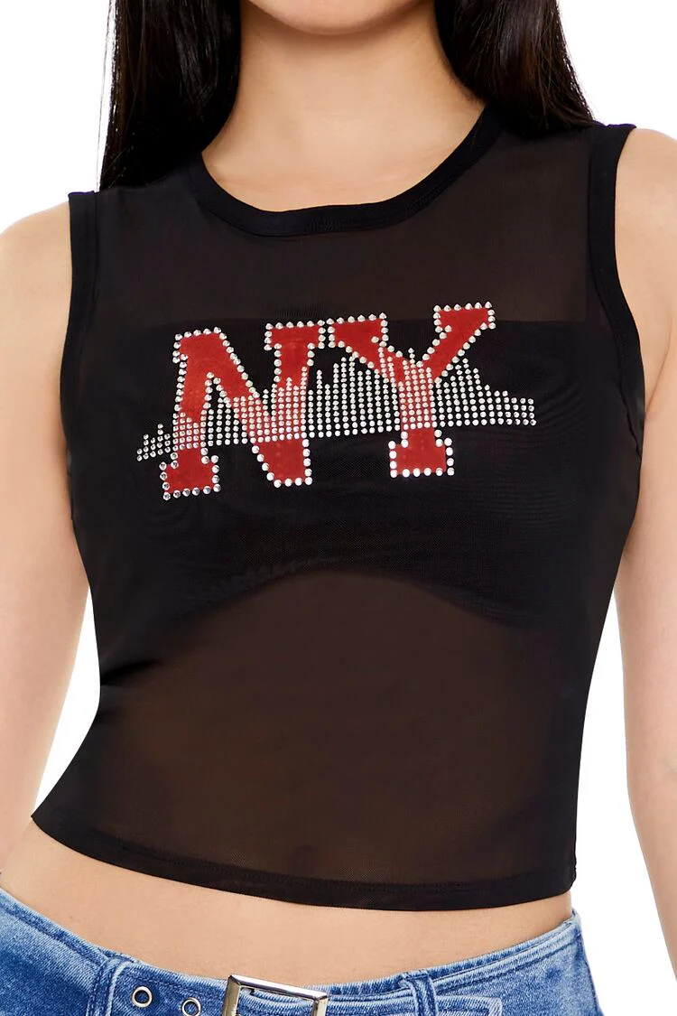 Mesh Rhinestone NY Tank Top - Image 3