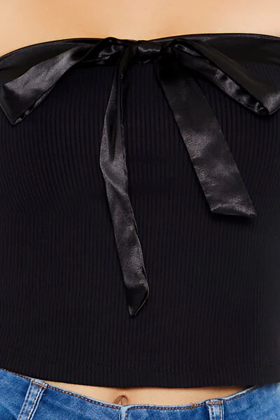 Ribbed Knit Bow Tube Top - Image 3
