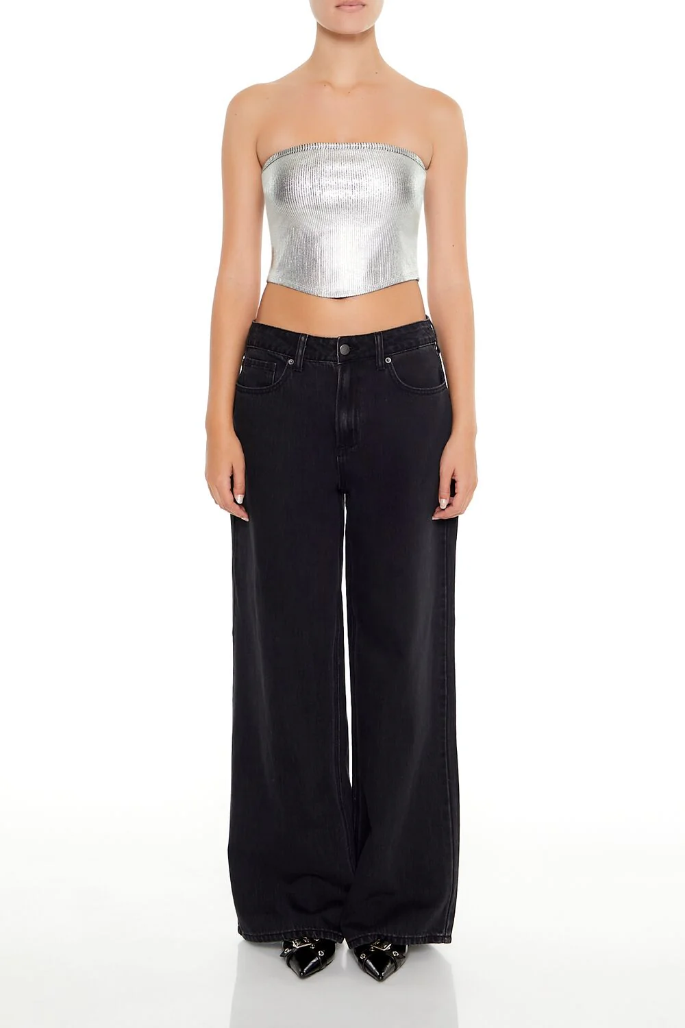 Cropped Metallic Tube Top - Image 2
