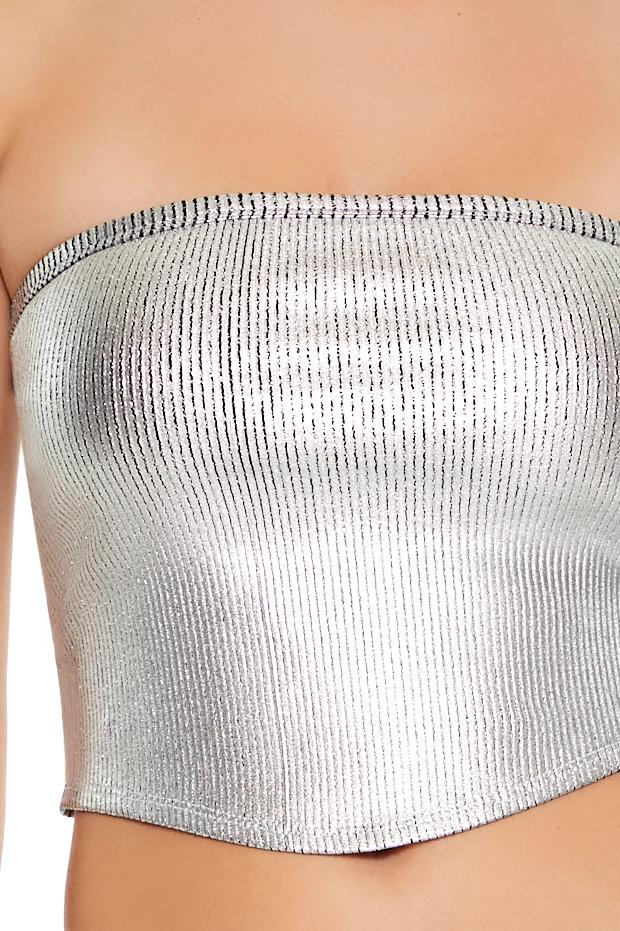 Cropped Metallic Tube Top - Image 3