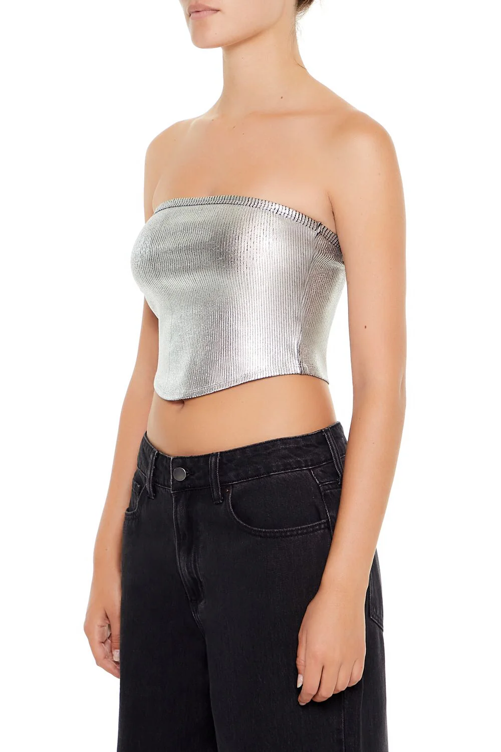 Cropped Metallic Tube Top - Image 4