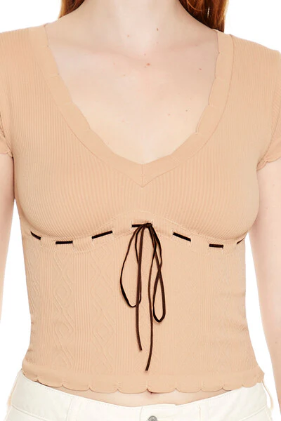 Seamless Ribbon-Trim Cropped Tee - Image 3