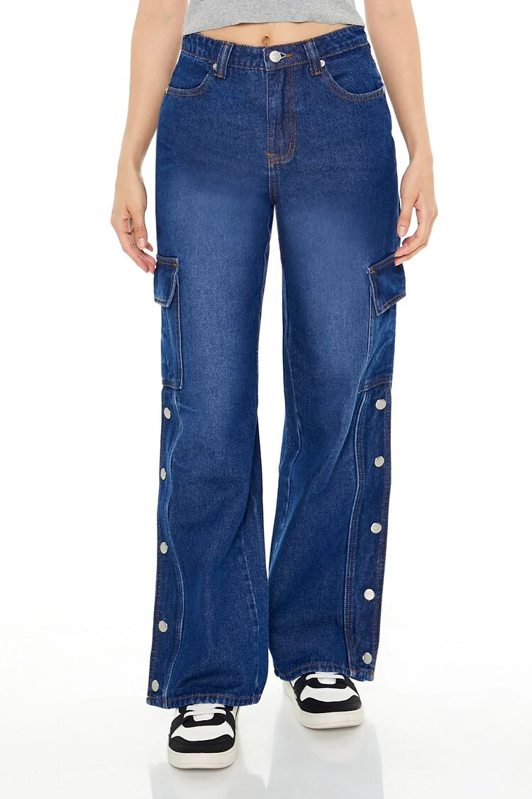High-Rise Wide-Leg Cargo Jeans - Image 2