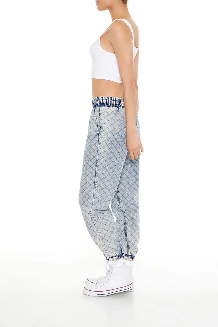 Quilted Mid-Rise Denim Joggers - Image 4