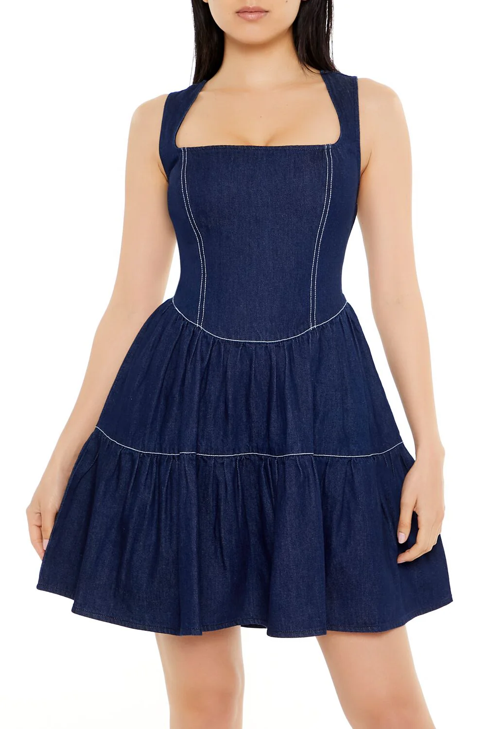 Chambray Fit & Flare Mini Dress - Image 2