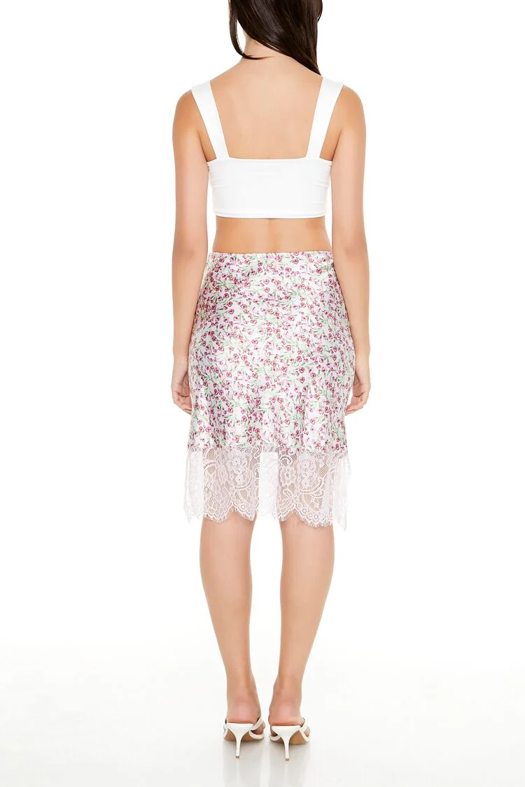 Floral Lace-Trim Slip Midi Skirt - Image 5