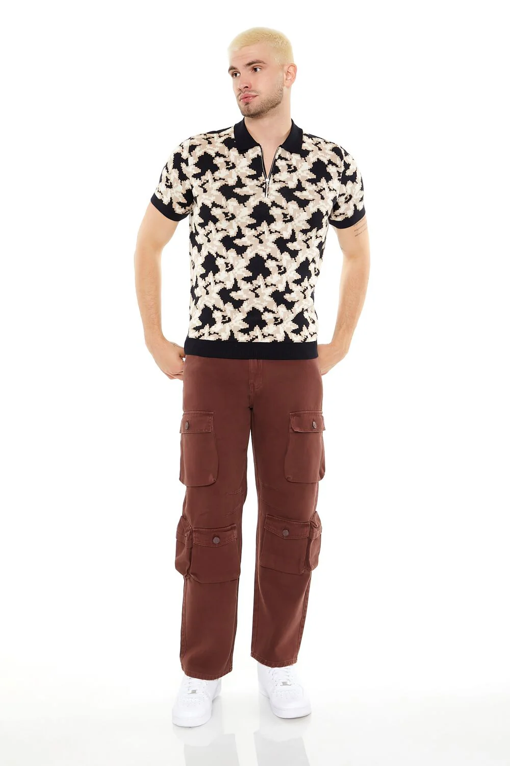 Sweater-Knit Floral Print Shirt - Image 4
