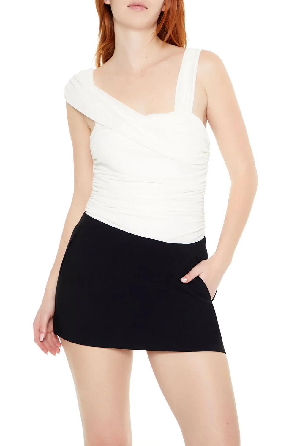 Asymmetrical Ruched Mesh Bodysuit - Image 6
