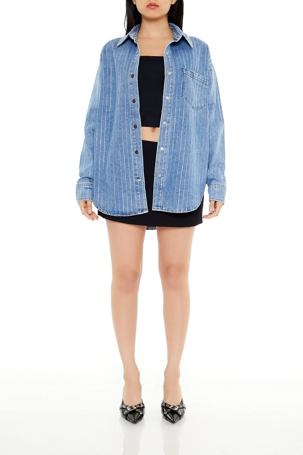 Sequin Striped Denim Shacket - Image 2