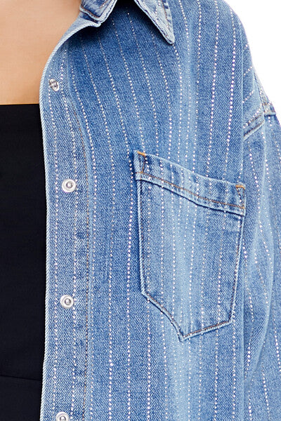 Sequin Striped Denim Shacket - Image 3