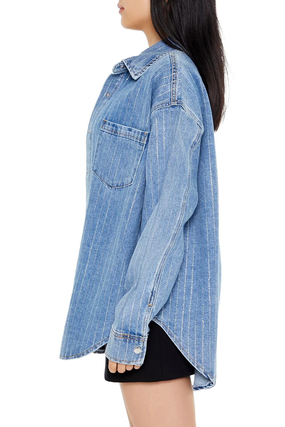 Sequin Striped Denim Shacket - Image 4