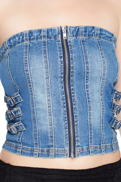 Denim Tube Crop Top - Image 3