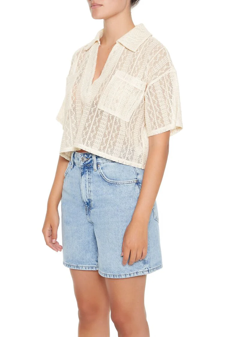 Sheer Split-Neck Jacquard Shirt - Image 2