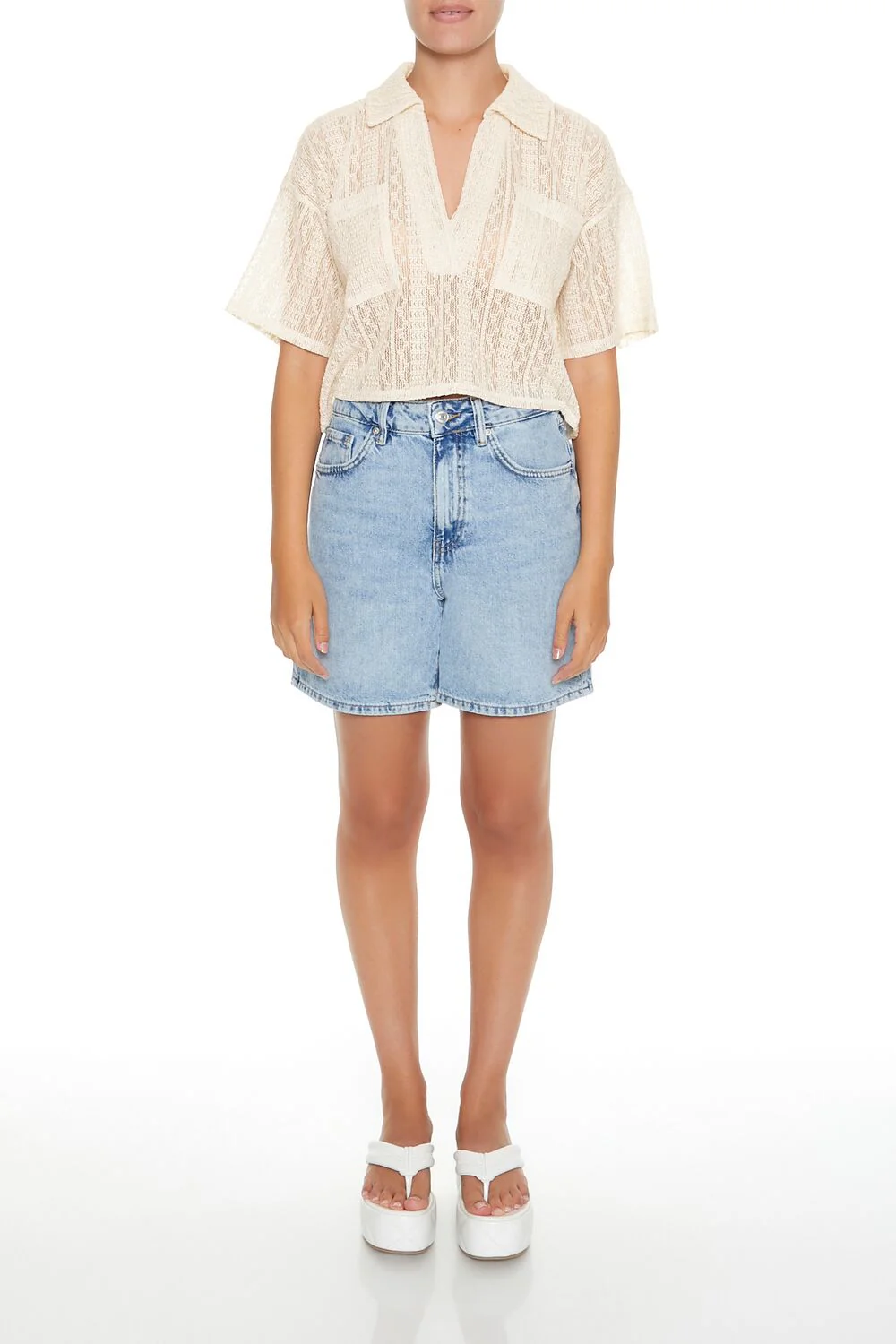 Sheer Split-Neck Jacquard Shirt - Image 4