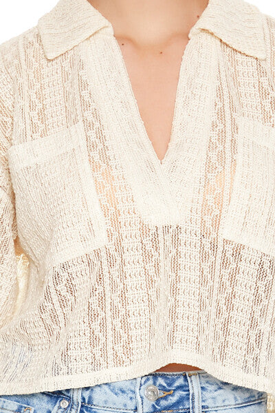 Sheer Split-Neck Jacquard Shirt - Image 5