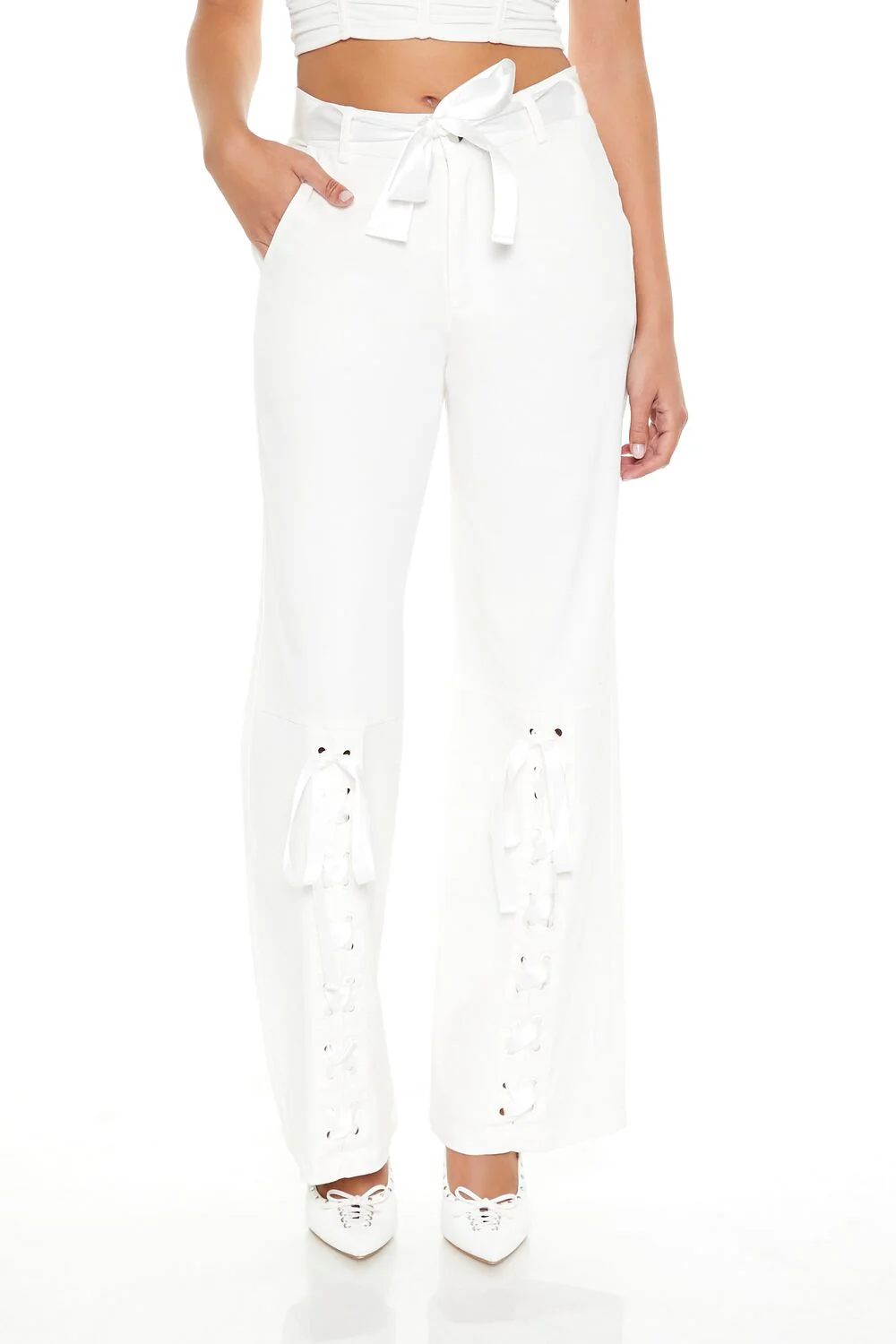 Satin Lace-Up Wide-Leg Pants - Image 2