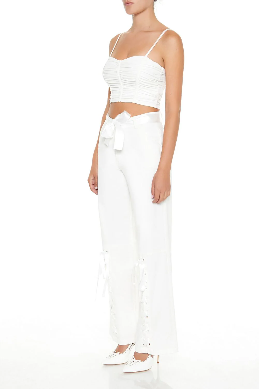 Satin Lace-Up Wide-Leg Pants - Image 3