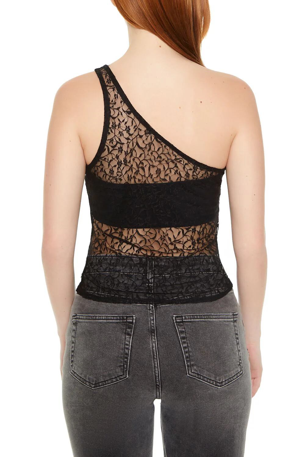 Sheer Lace One-Shoulder Top - Image 3