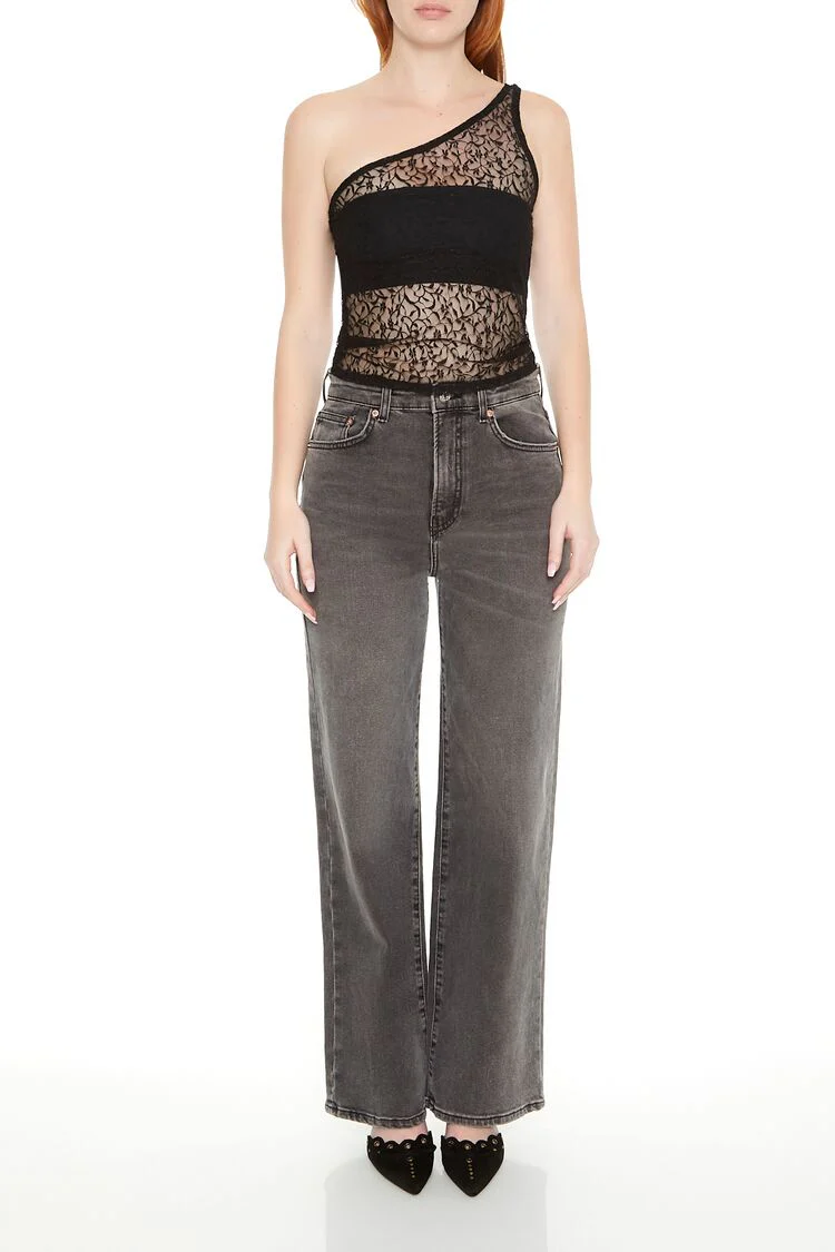 Sheer Lace One-Shoulder Top - Image 4
