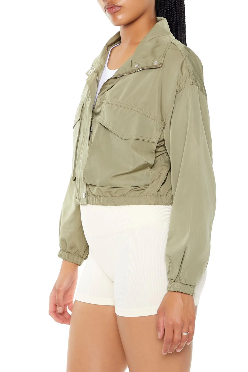 Cropped Cargo Bomber Jacket - Image 2