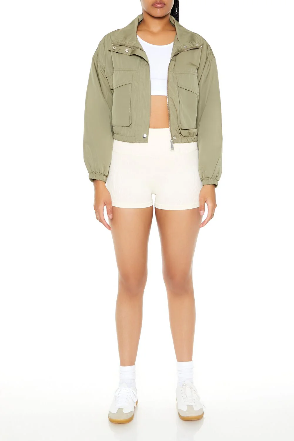 Cropped Cargo Bomber Jacket - Image 4