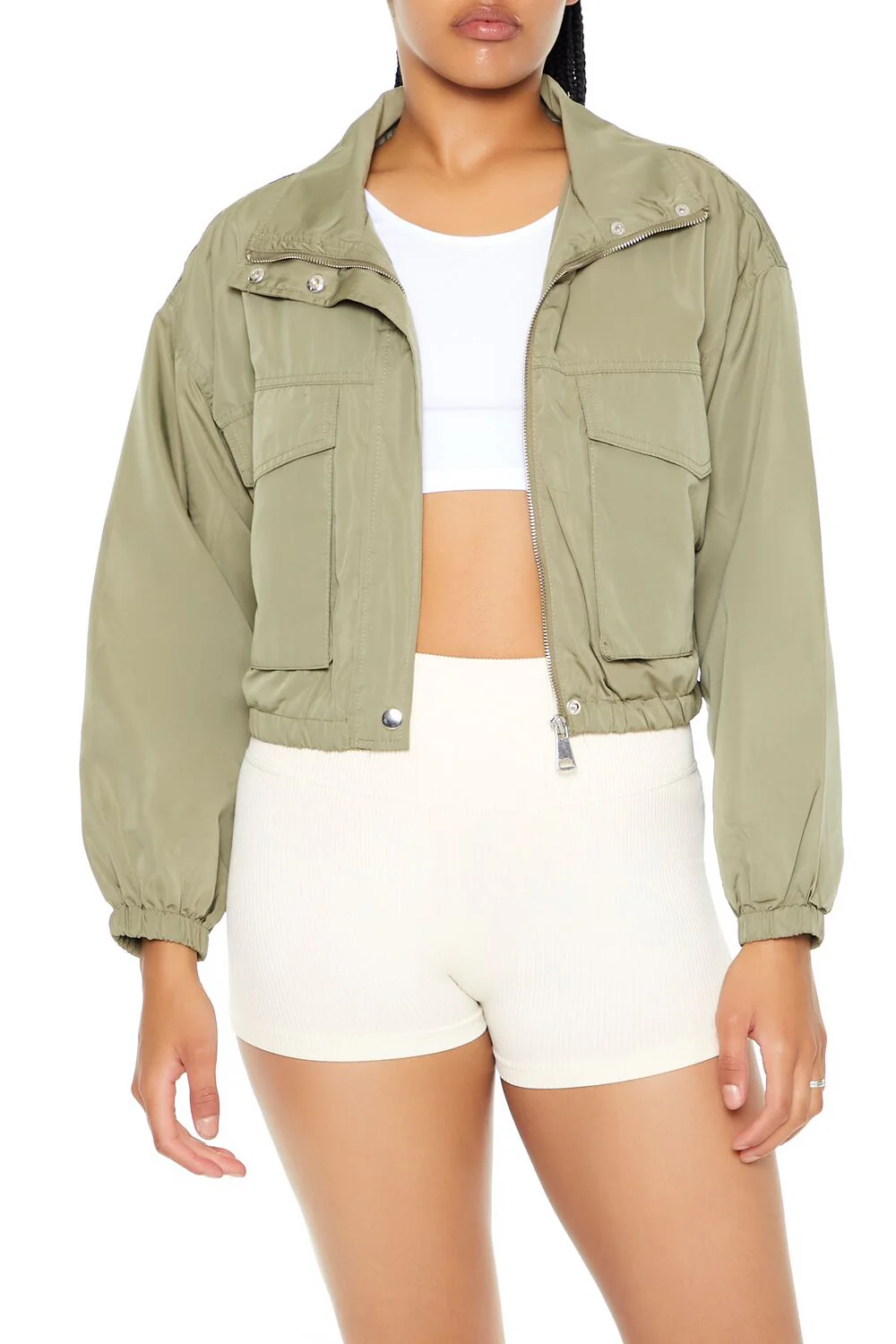 Cropped Cargo Bomber Jacket - Image 5