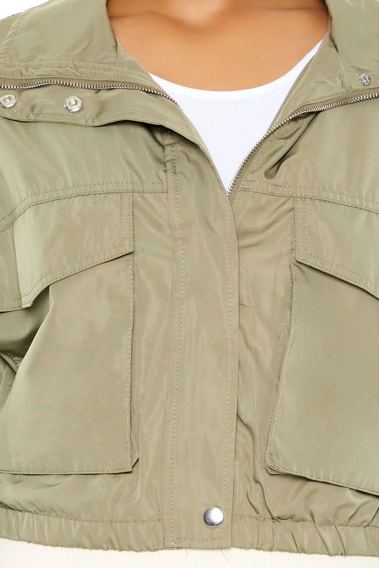 Cropped Cargo Bomber Jacket - Image 6