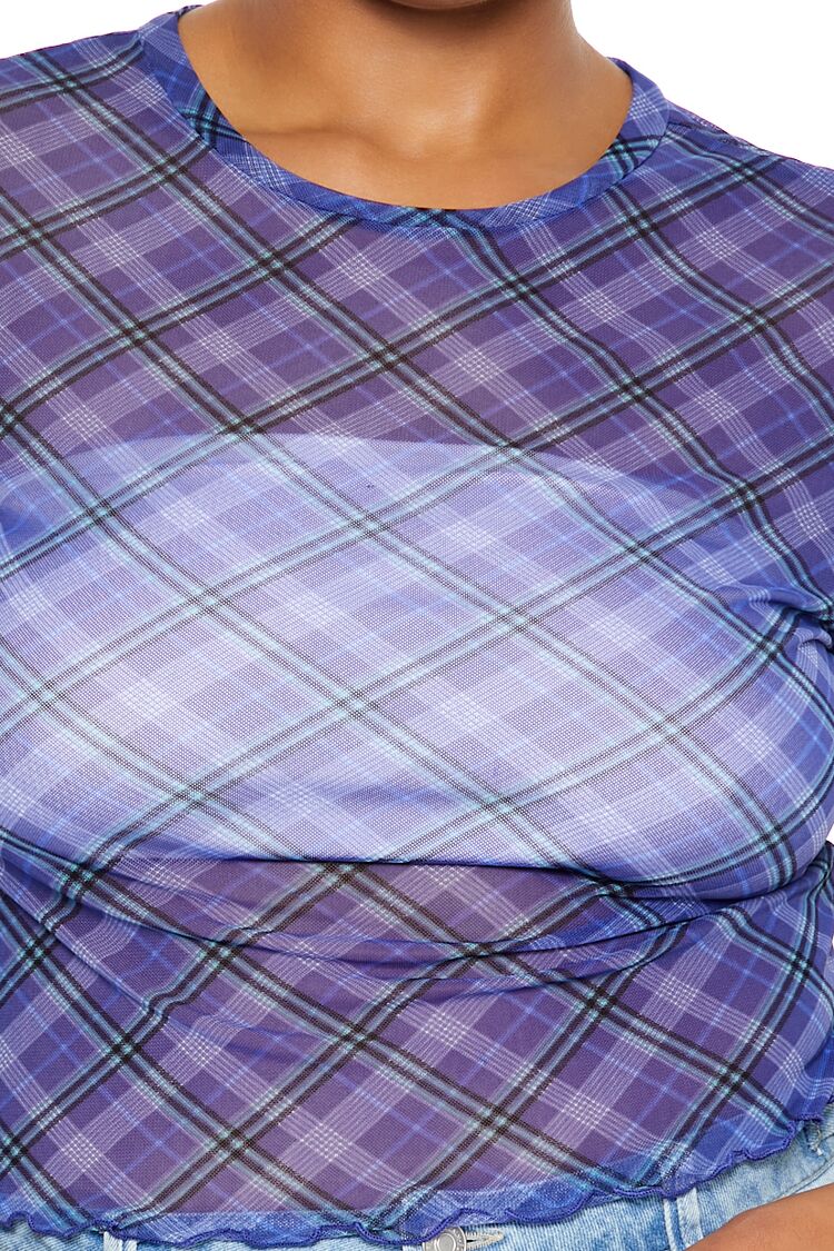 Plus Size Plaid Sheer Mesh Top - Image 3