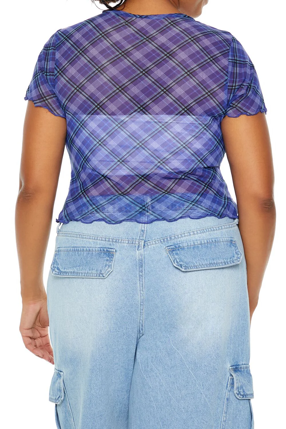 Plus Size Plaid Sheer Mesh Top - Image 5