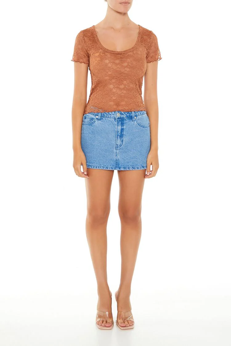Sheer Lace Lettuce-Edge Tee - Image 2