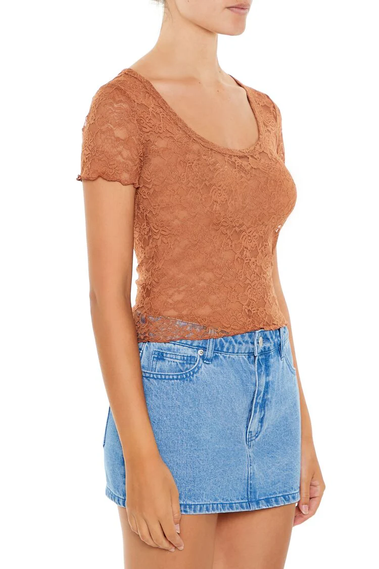 Sheer Lace Lettuce-Edge Tee - Image 4