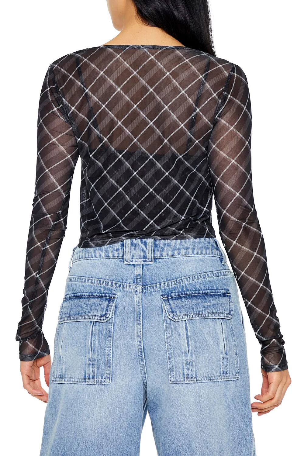 Plaid Mesh Crop Top & Cami Set - Image 5
