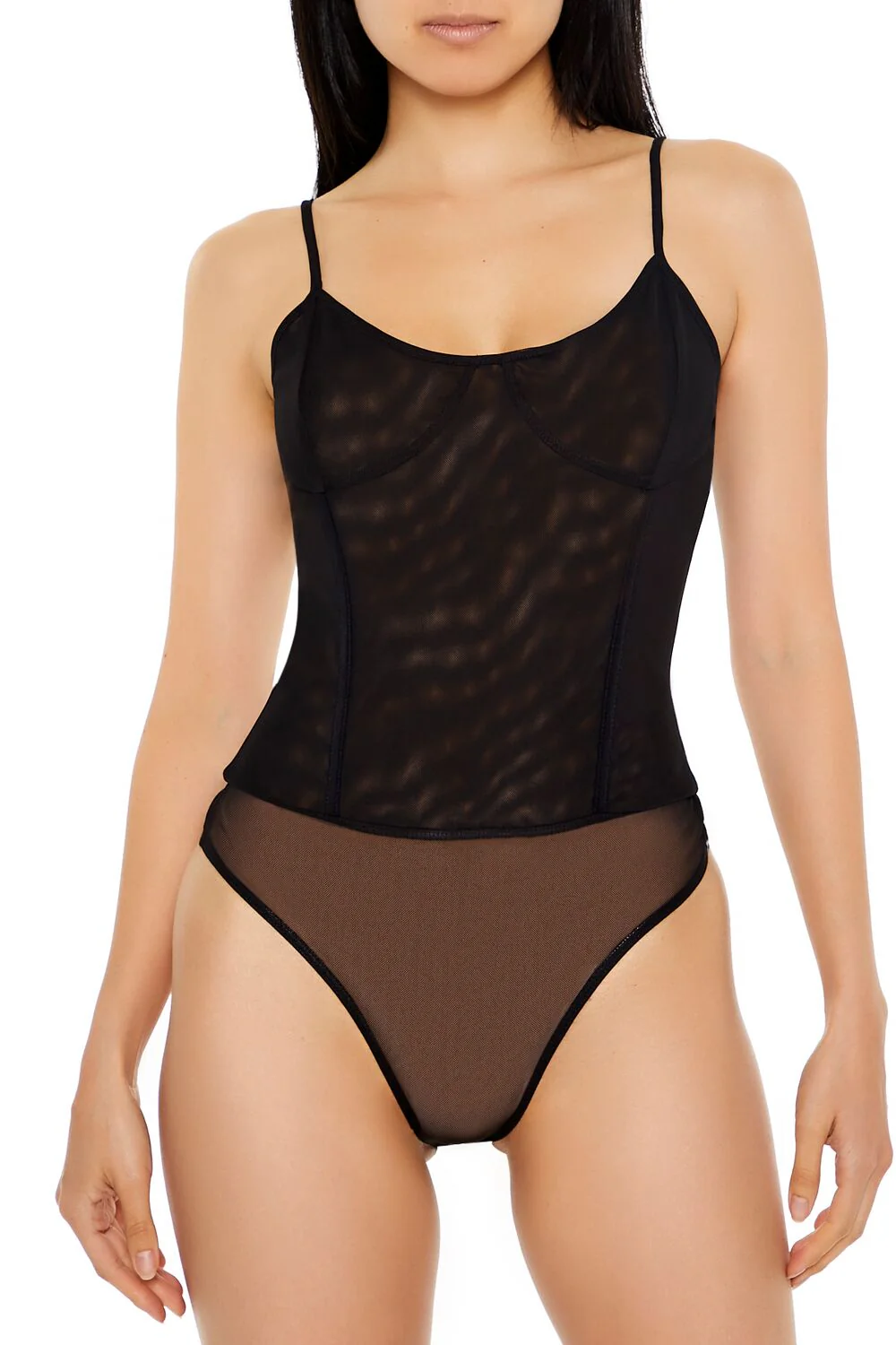 Mesh Bustier Thong Bodysuit - Image 2