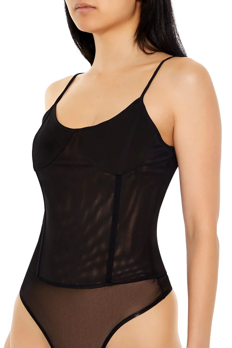 Mesh Bustier Thong Bodysuit - Image 3
