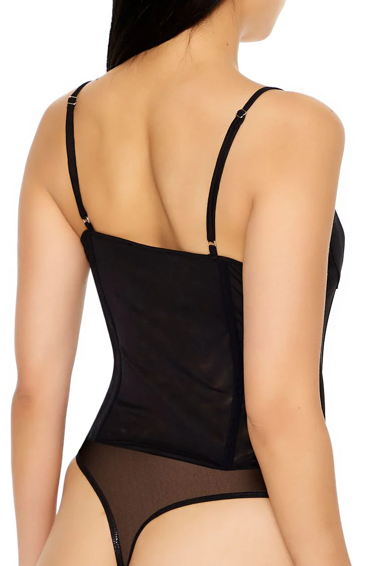 Mesh Bustier Thong Bodysuit - Image 5