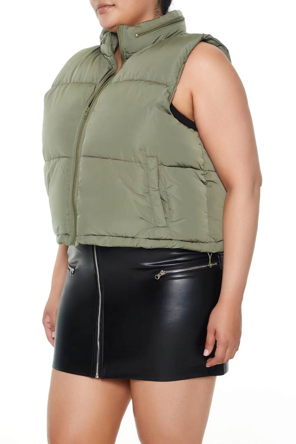 Plus Size Cropped Puffer Vest - Image 4