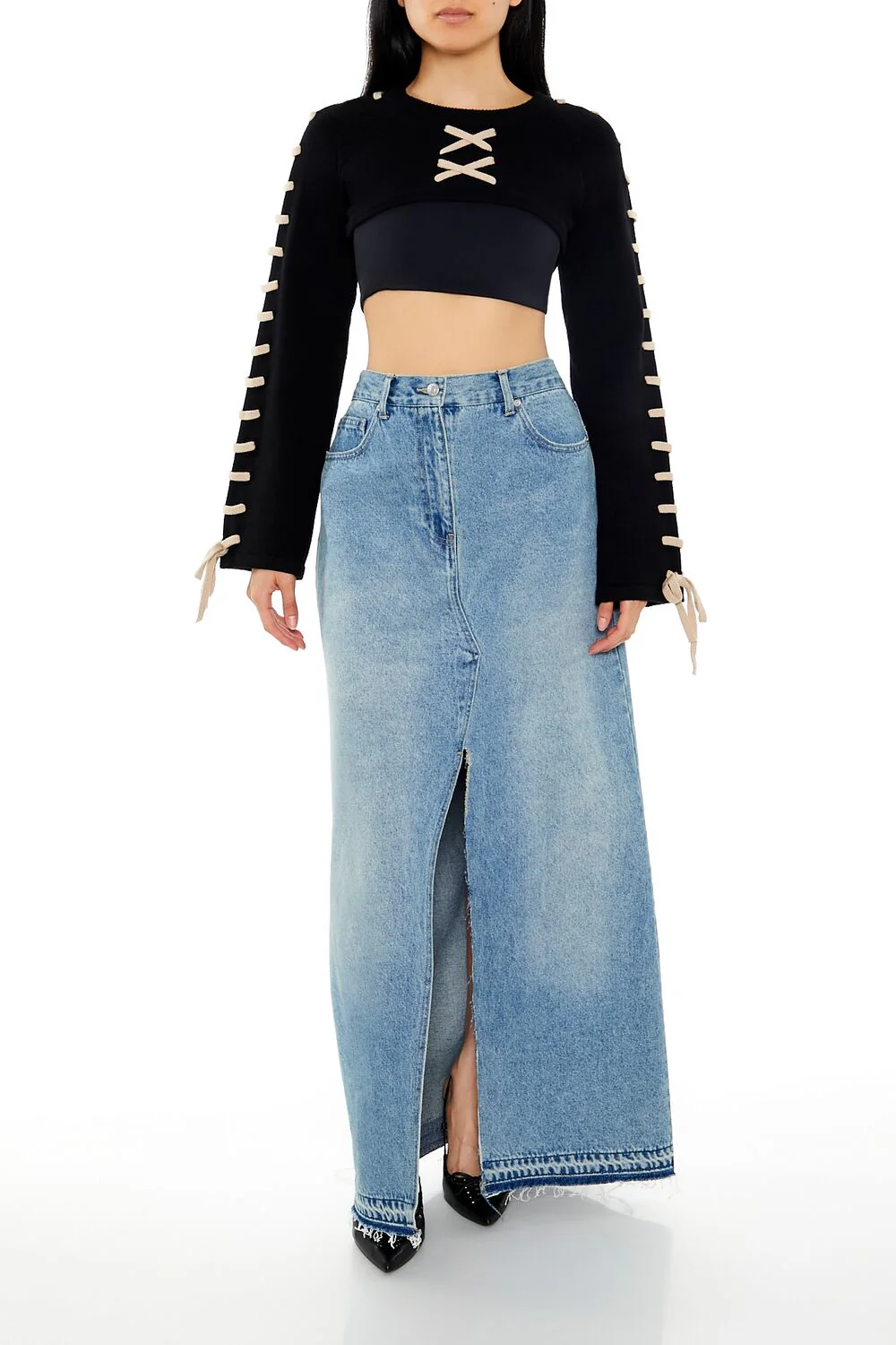 Cropped Tie-Trim Sweater - Image 2