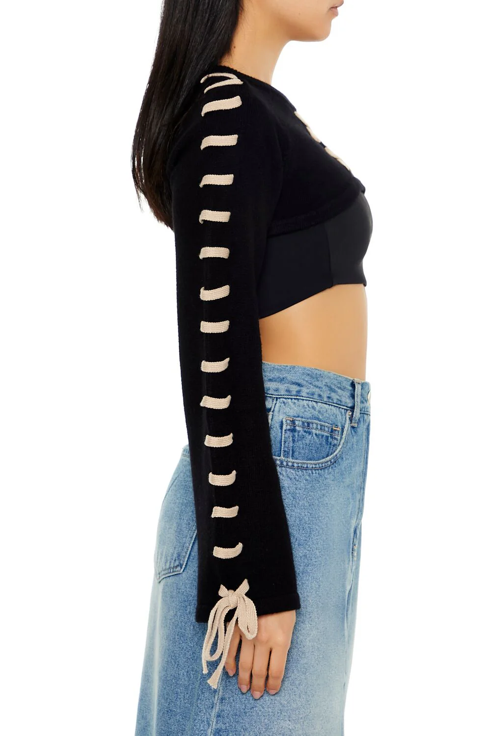 Cropped Tie-Trim Sweater - Image 4