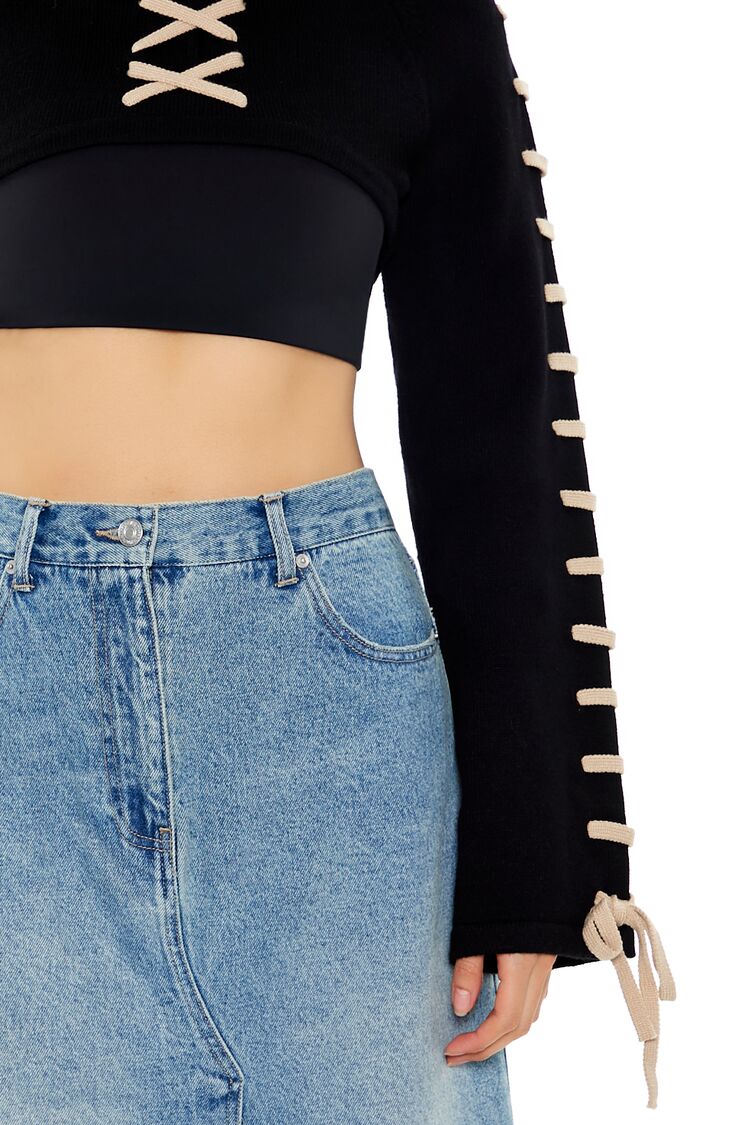 Cropped Tie-Trim Sweater - Image 6