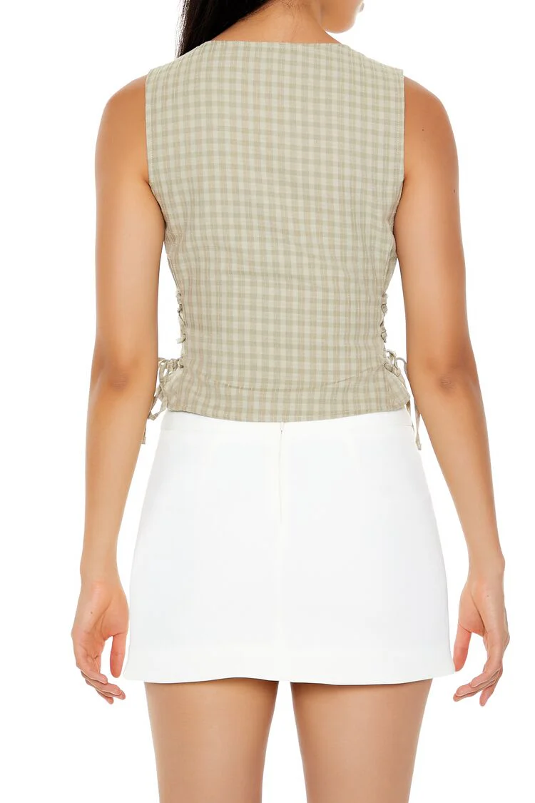 Gingham Lace-Up Crop Top - Image 5