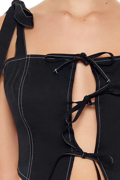 Cropped Cutout Bow Bustier Top - Image 3
