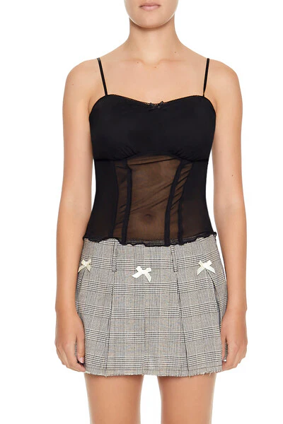 Pleated Glen Plaid Bow Mini Skirt - Image 4