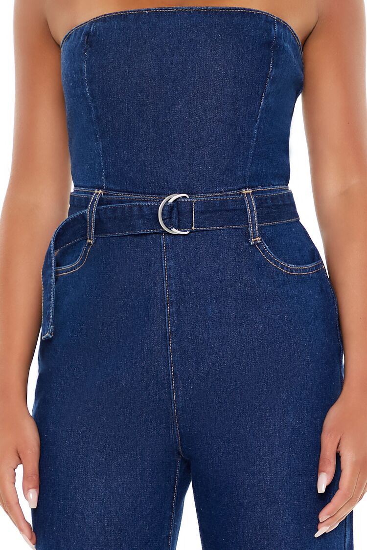 Belted Strapless Denim Jumpsuit - Image 5