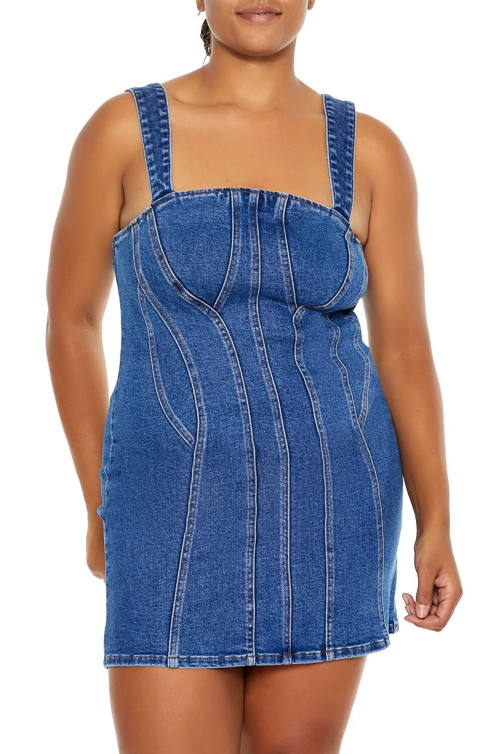 Plus Size Seamed Denim Mini Dress - Image 2